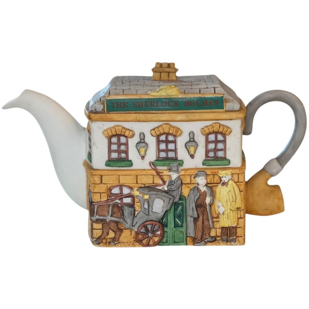Vintage 90s Christopher Wren Sherlock Holmes Pub Teapot Staffordshire Fine China